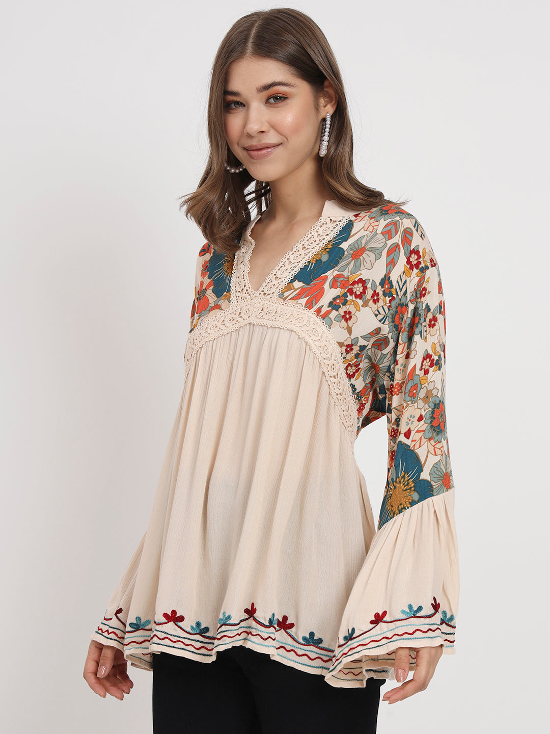 Floral Printed V Neck Tunic