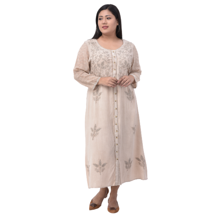 Women Cream-Coloured Floral A-Line Midi Dress