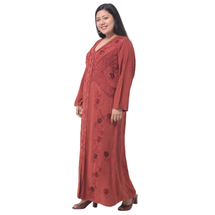 Rust Ethnic Motifs Embroidered Maxi Dress