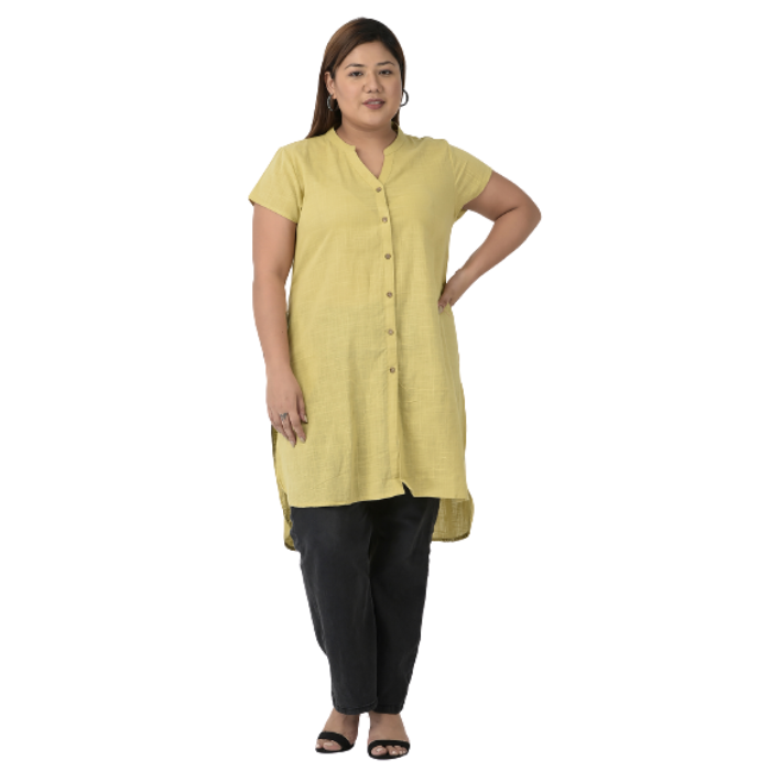 Plus Size Women Yellow Solid Casual Kurta