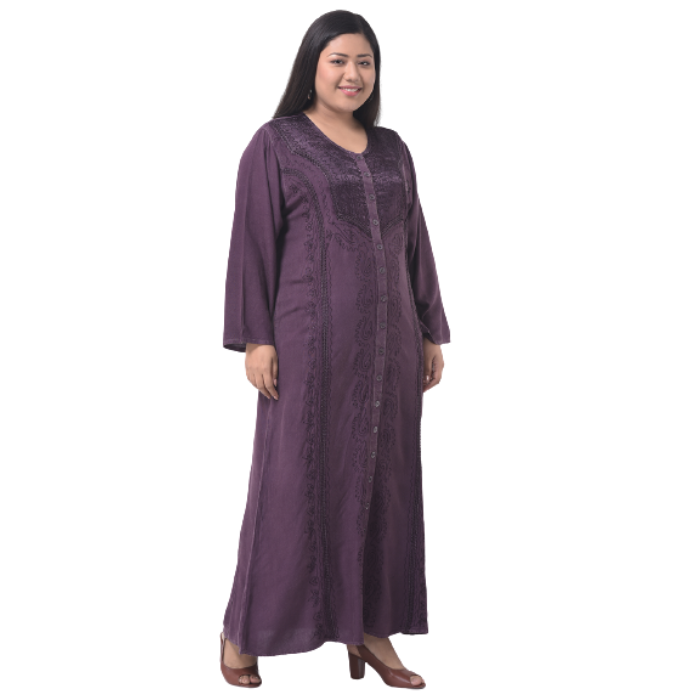 Purple Ethnic Motifs Embroidered Maxi Dress