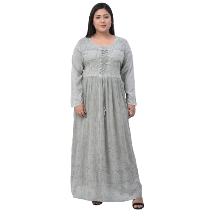 Women Grey Embroidered Maxi Dress