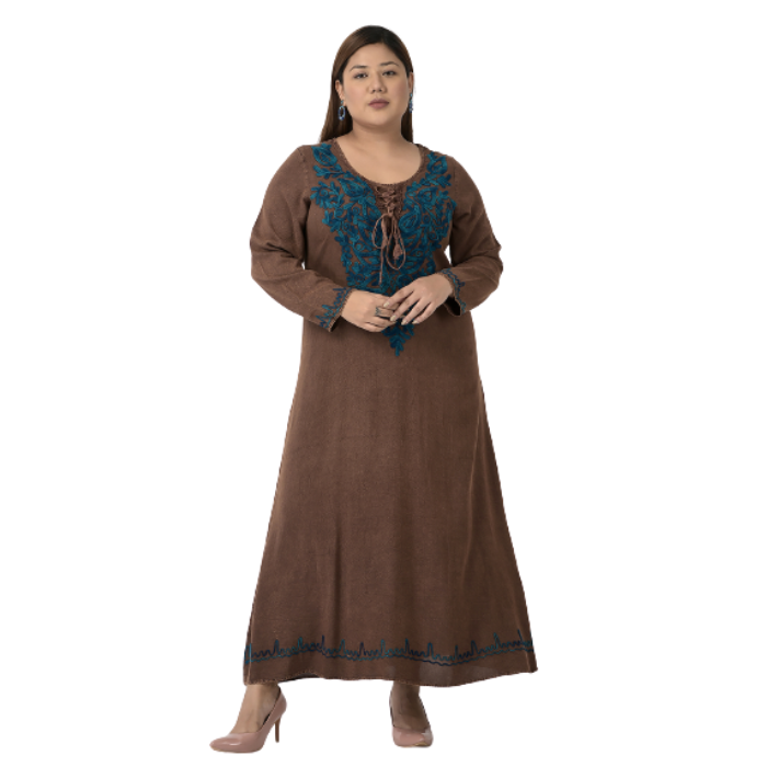 Women Brown Floral Embroidered Maxi Dress