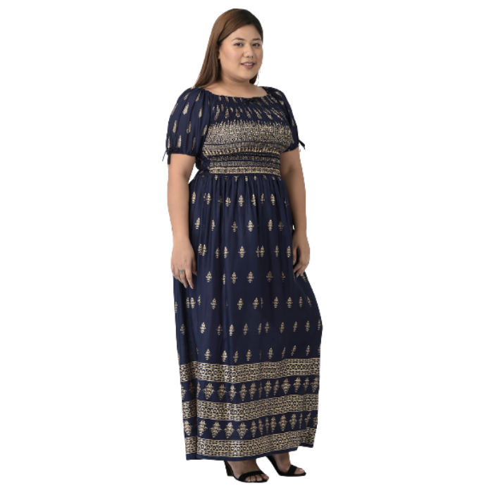 Navy Blue & Gold-Toned Ethnic Motifs Maxi Dress