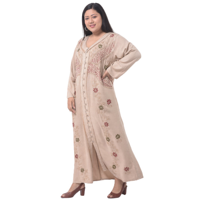 Beige Ethnic Motifs Embroidered Ethnic Maxi Dress