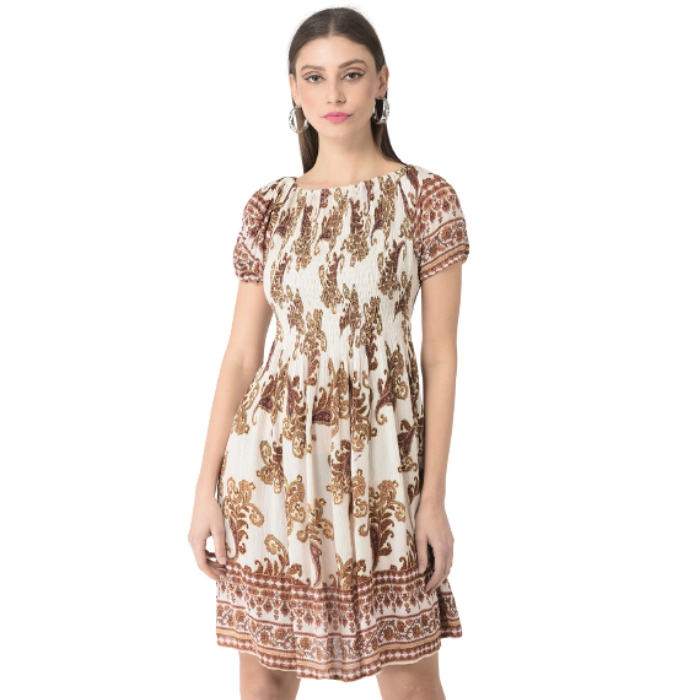 Smocked Ethnic Motifs Dress