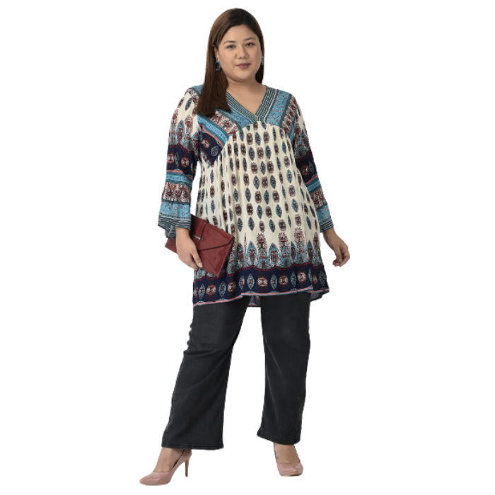 Women Plus Size Multicoloured Print Longline Top