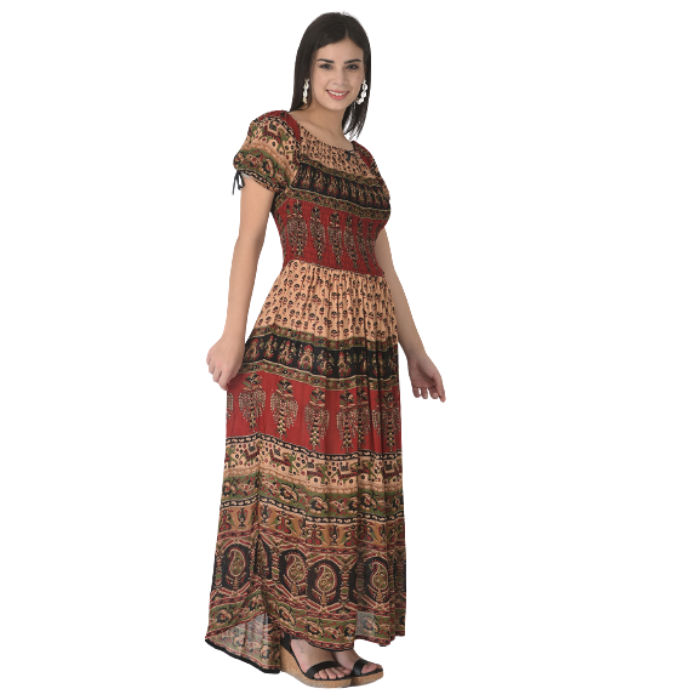 Women Maroon & Cream-Coloured Ethnic Motifs Maxi Dress