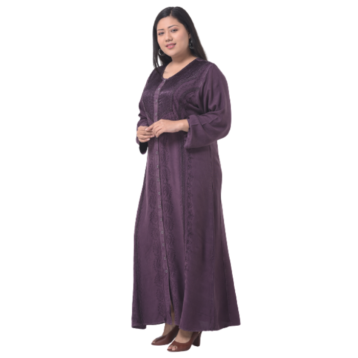 Purple Ethnic Motifs Embroidered Maxi Dress