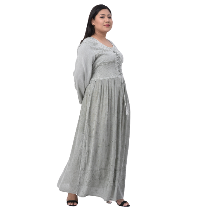 Women Grey Embroidered Maxi Dress