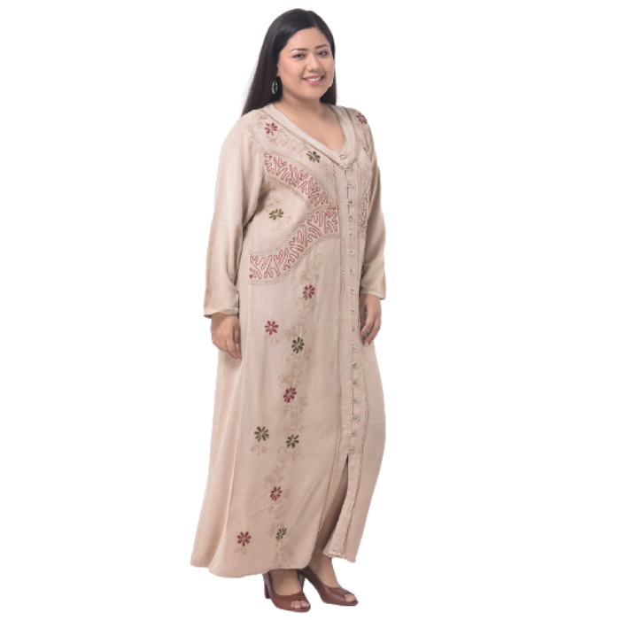 Beige Ethnic Motifs Embroidered Ethnic Maxi Dress