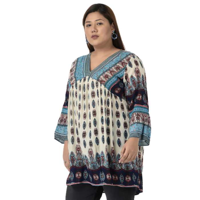 Women Plus Size Multicoloured Print Longline Top