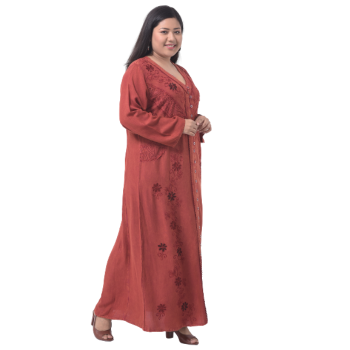 Rust Ethnic Motifs Embroidered Maxi Dress