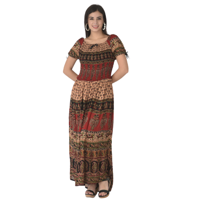 Women Maroon & Cream-Coloured Ethnic Motifs Maxi Dress