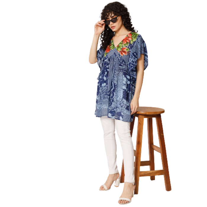 Floral Print Flutter Sleeve Wrap Longline Top