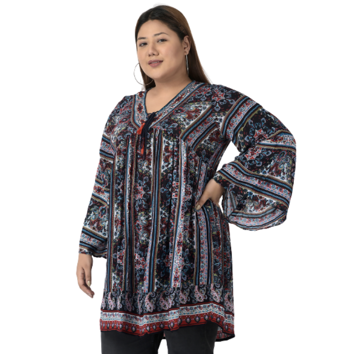 Plus Size Blue Printed Top