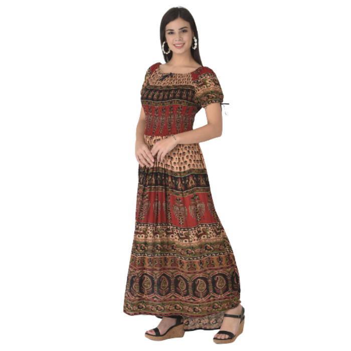 Women Maroon & Cream-Coloured Ethnic Motifs Maxi Dress