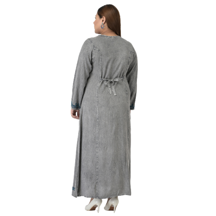 Women Grey & Blue Floral Embroidered Maxi Dress