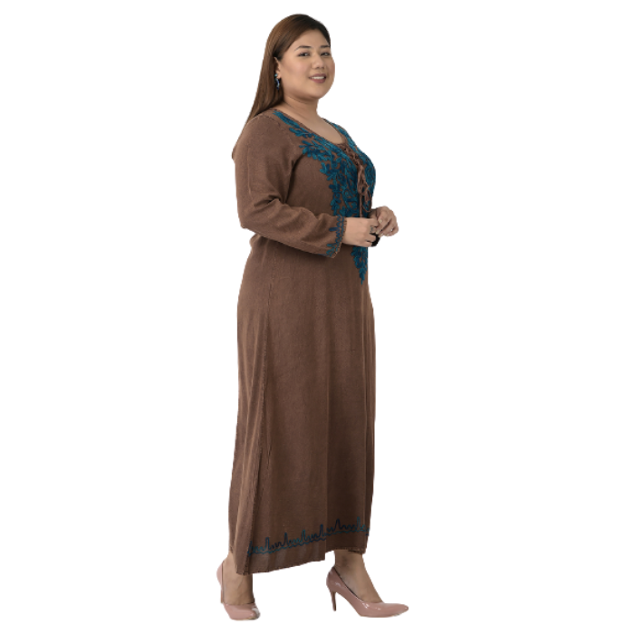 Women Brown Floral Embroidered Maxi Dress