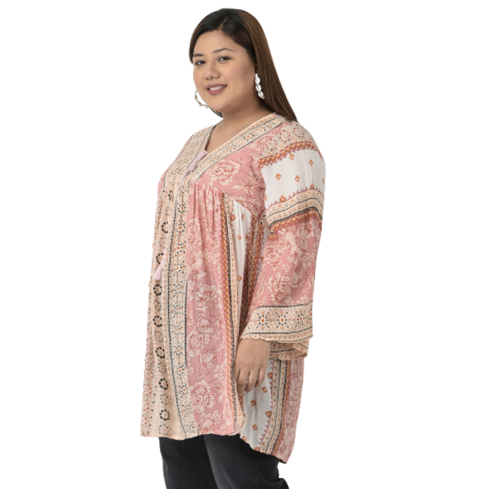 Women Plus Size Pink Print Longline Top