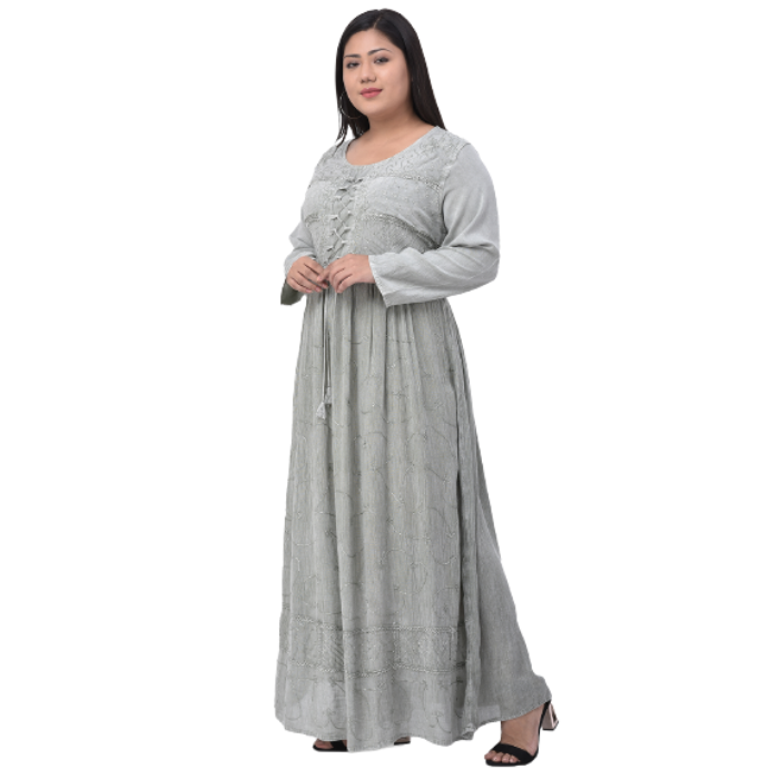 Women Grey Embroidered Maxi Dress