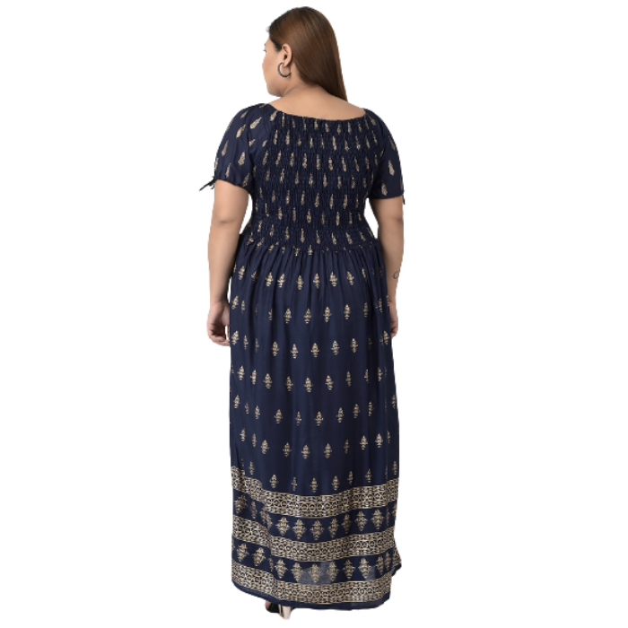 Navy Blue & Gold-Toned Ethnic Motifs Maxi Dress