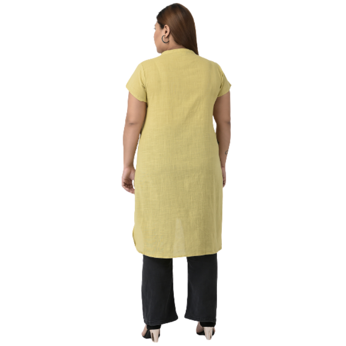 Plus Size Women Yellow Solid Casual Kurta