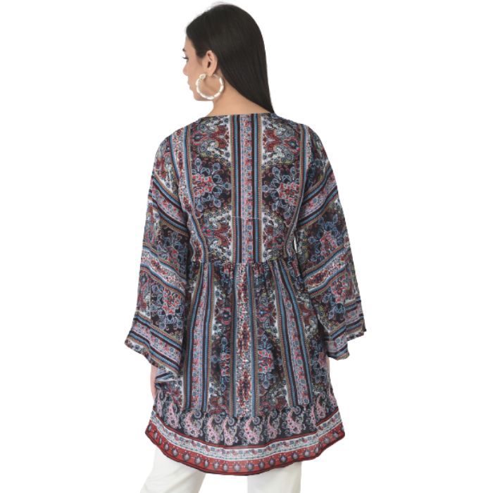 Blue & Red Ethnic Print Longline Top