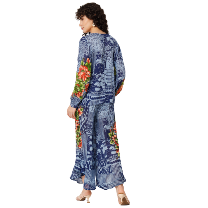 Ethnic Motifs Print Puff Sleeve co-ord set of 2