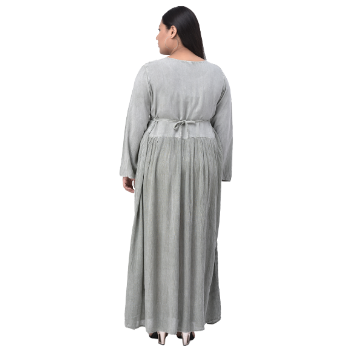 Women Grey Embroidered Maxi Dress