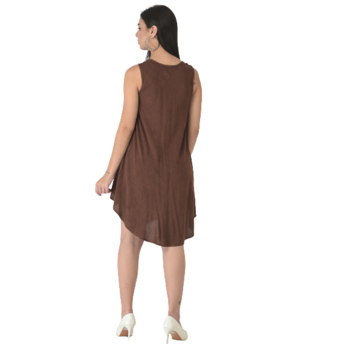 Brown Floral Embroidered A-Line Rayon Dress Veldress Brown Floral Embroidered A-Line Rayon Dress Veldress