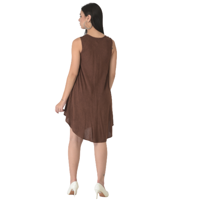 Brown Floral Embroidered A-Line Rayon Dress