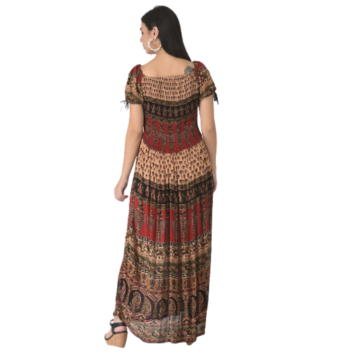 Women Maroon & Cream-Coloured Ethnic Motifs Maxi Dress