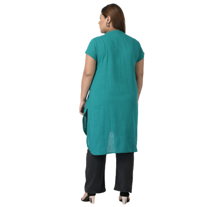 Women Teal Solid Cotton Kurta