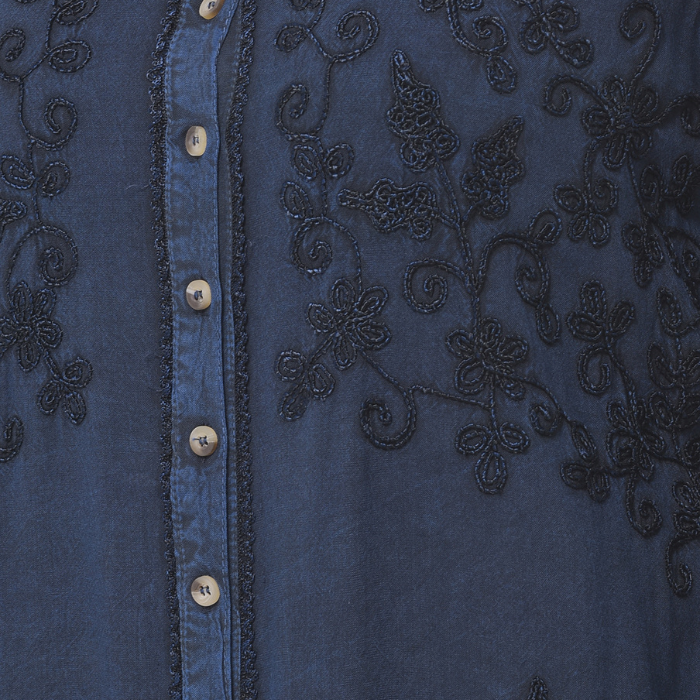 Women Navy Blue Floral Embroidered Thread Work Kurta