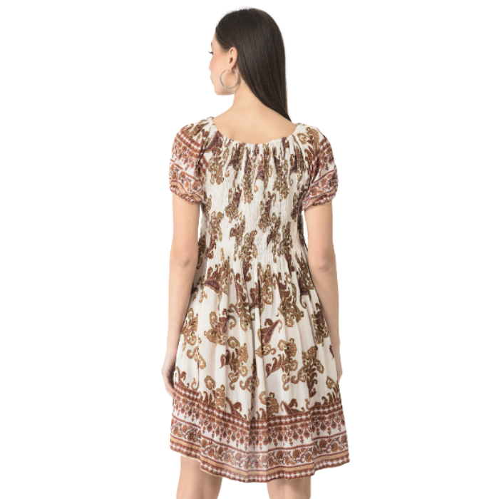 Smocked Ethnic Motifs Dress