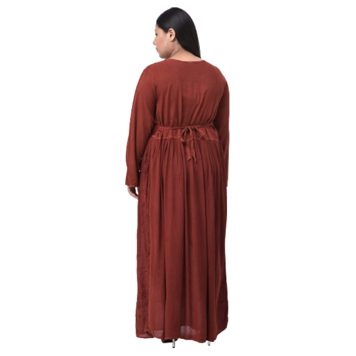 Plus Size Maroon Embroidered Maxi Dress