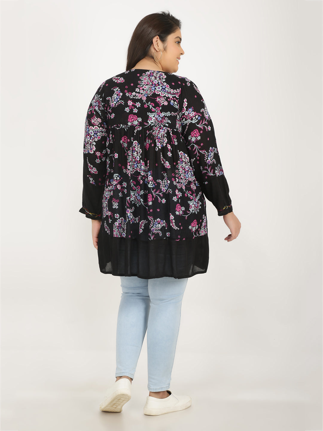 Black & raisin black Floral Print Top