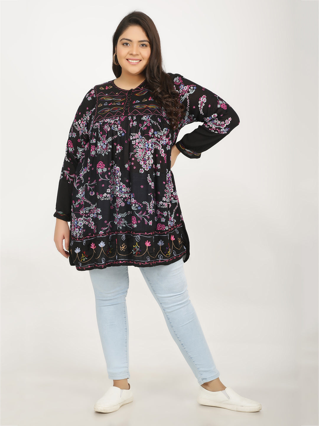 Black & raisin black Floral Print Top