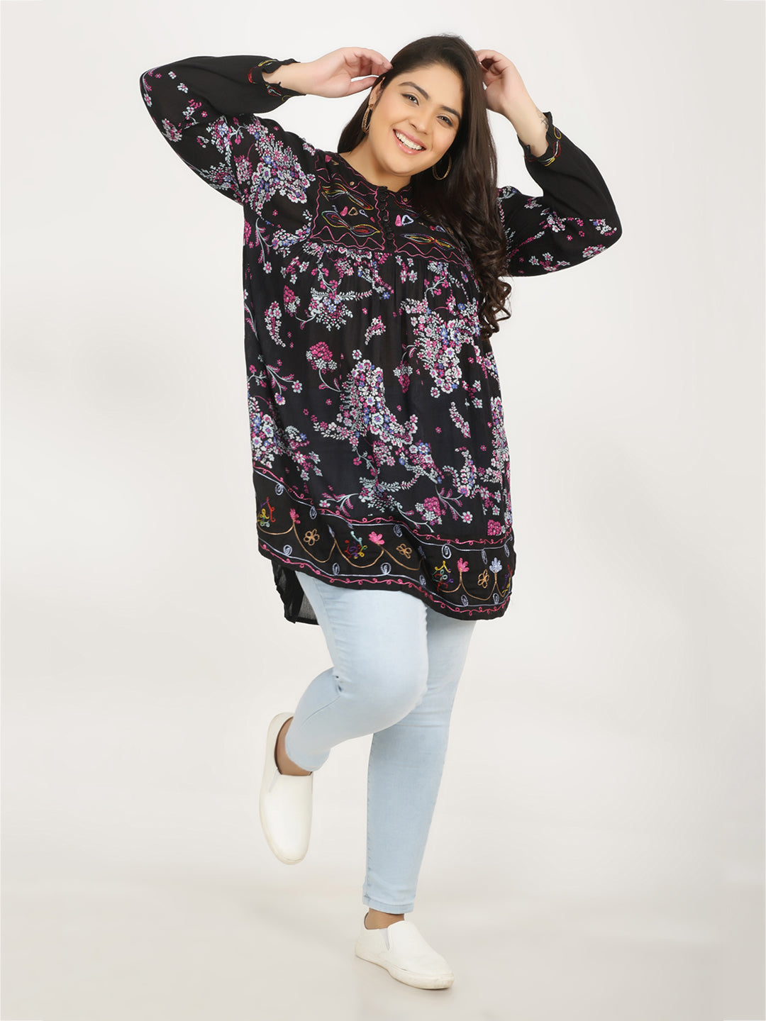 Black & raisin black Floral Print Top