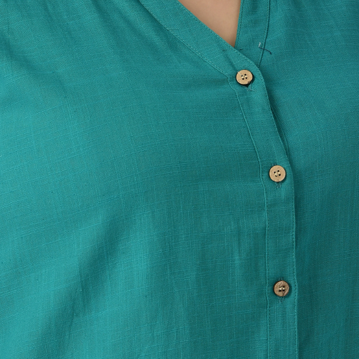 Women Teal Solid Cotton Kurta