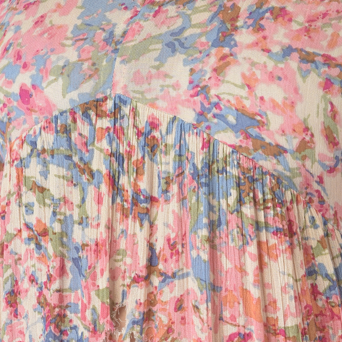 Pink & Blue Floral Maxi Rayon Dress