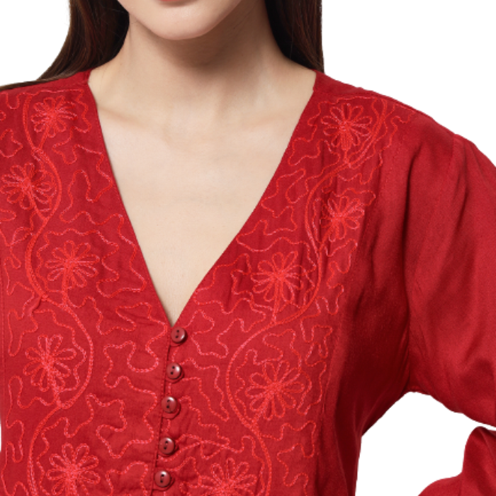 Women Red High-Low Longline Top