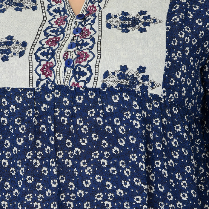 Plus-Size Blue & Off White Floral Printed Kurta