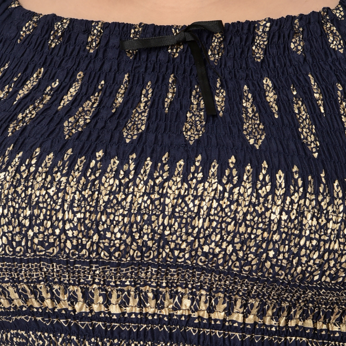 Navy Blue & Gold-Toned Ethnic Motifs Maxi Dress