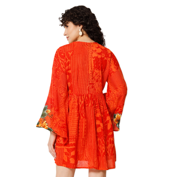 Orange Floral Print Longline Dress