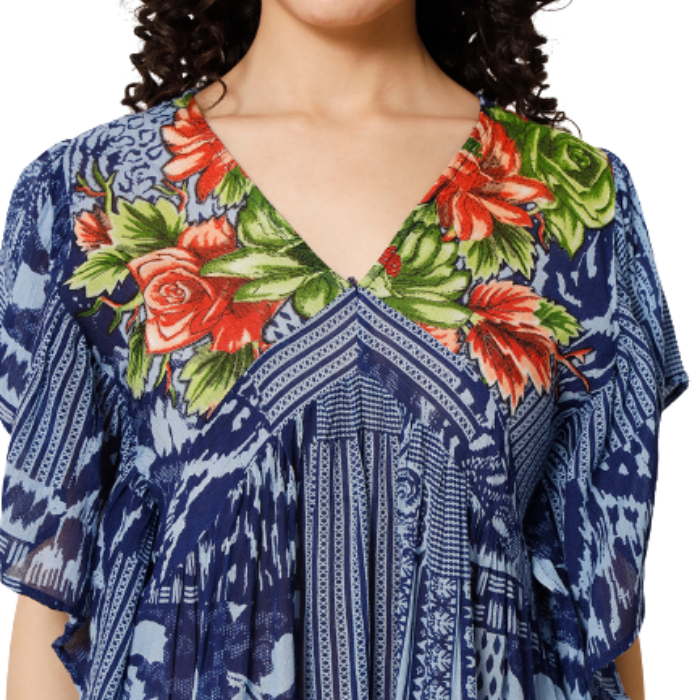 Floral Print Flutter Sleeve Wrap Longline Top