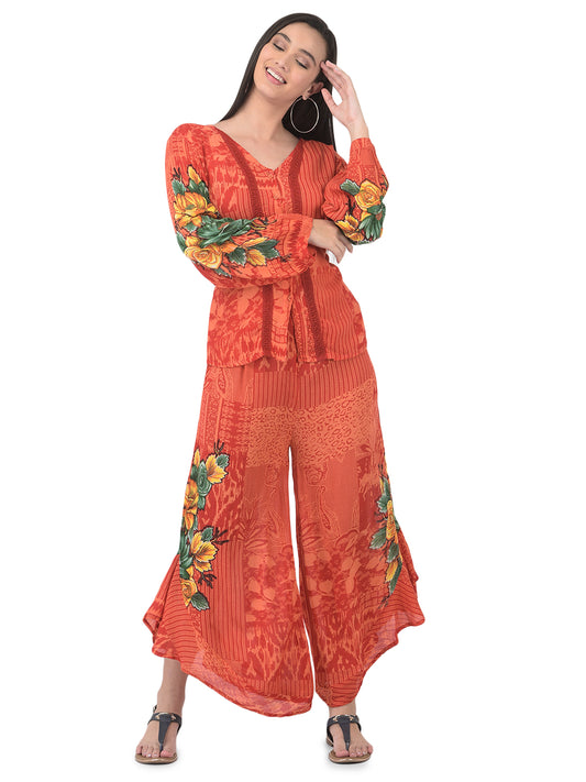 Women Floral Printed Top With Trousers