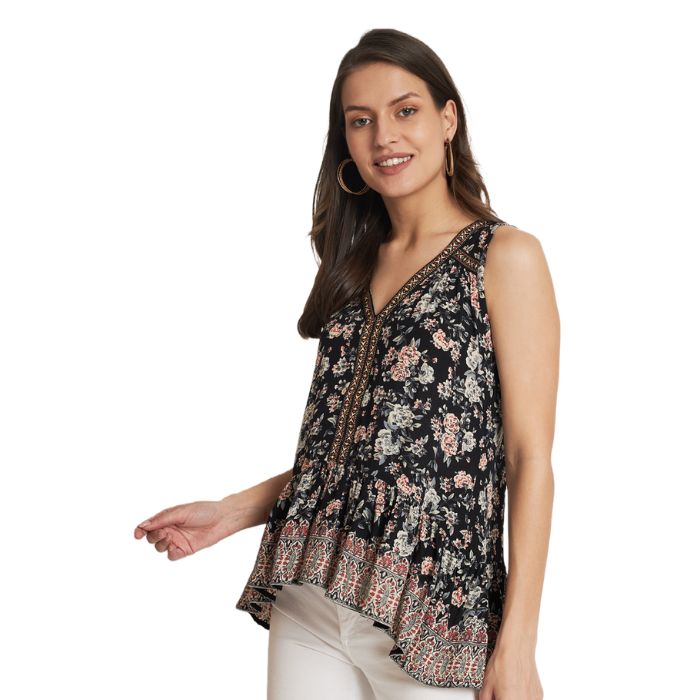 Floral Printed Sleeveless A-Line Top